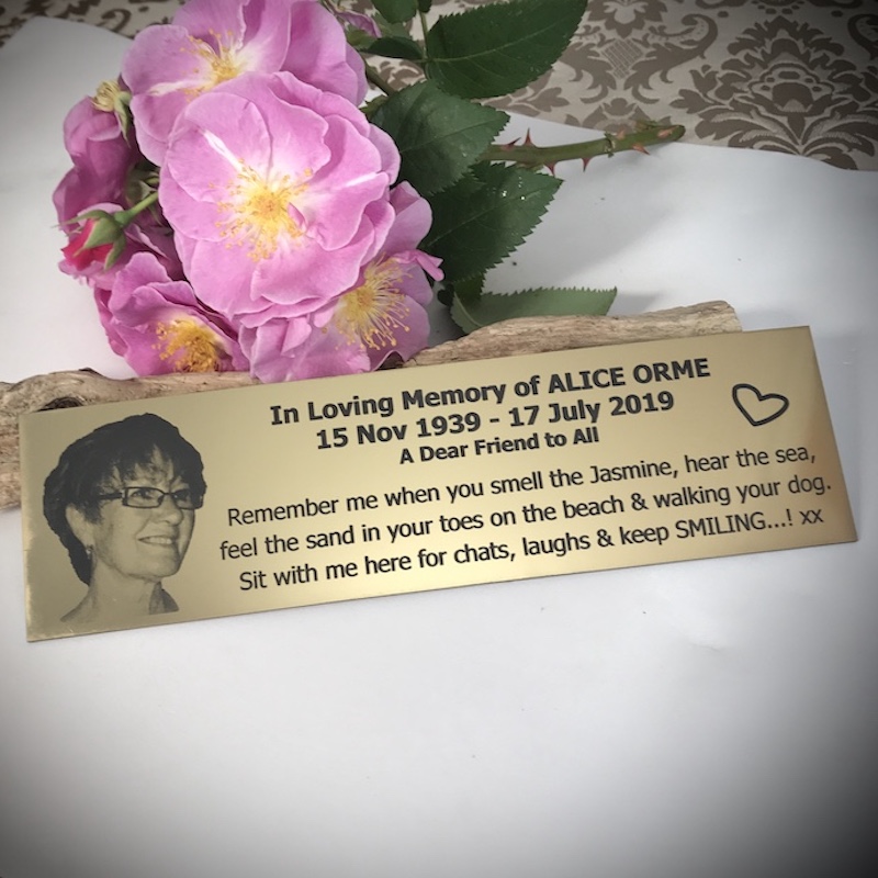 Memorial plaque in remembrance outdoor bench plaque with photograph personalised 25 x 7cm 9.84 x 2.75 inch various colours we also offer custom sizes